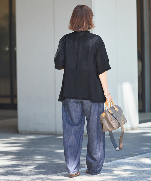 journal standard L'essage（ジャーナルスタンダードレサージュ）の「TWEEDY MESH ショートスリーブジャケット（ノーカラージャケット・レディース・ブラック/ブラック系その他・FREE）」の5枚目の写真