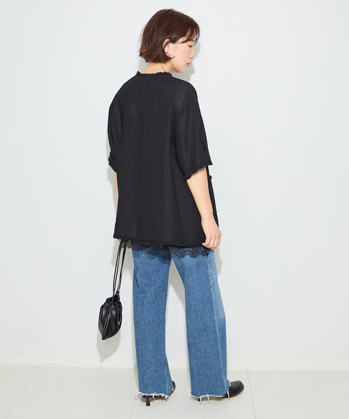 journal standard L'essage（ジャーナルスタンダードレサージュ）の「TWEEDY MESH ショートスリーブジャケット（ノーカラージャケット・レディース・ブラック/ブラック系その他・FREE）」の11枚目の写真