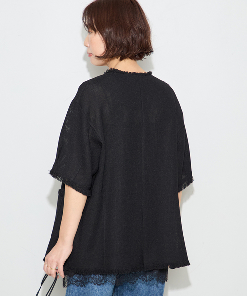 journal standard L'essage（ジャーナルスタンダードレサージュ）の「TWEEDY MESH ショートスリーブジャケット（ノーカラージャケット・レディース・ブラック/ブラック系その他・FREE）」の15枚目の写真