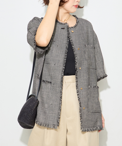 journal standard L'essage（ジャーナルスタンダードレサージュ）の「TWEEDY MESH ショートスリーブジャケット（ノーカラージャケット・レディース・ブラック/ブラック系その他・FREE）」の21枚目の写真