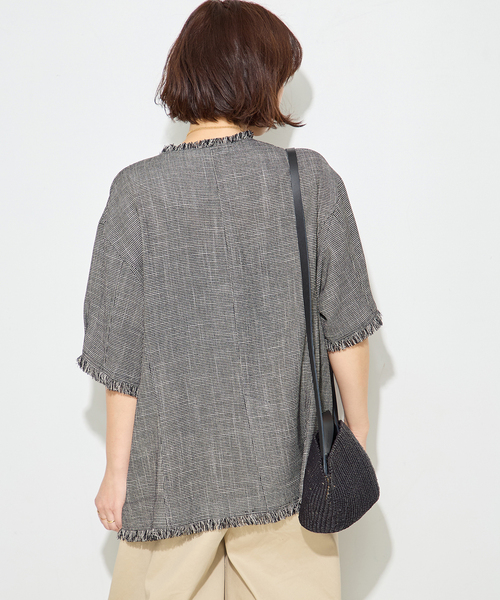 journal standard L'essage（ジャーナルスタンダードレサージュ）の「TWEEDY MESH ショートスリーブジャケット（ノーカラージャケット・レディース・ブラック/ブラック系その他・FREE）」の22枚目の写真
