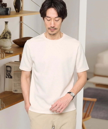 【イージーケア/洗濯機で洗える/毛玉になりにくい】ライトキカジャカードクルーネックスマートTシャツ