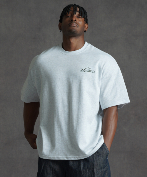 PHERMENON(フェルメノン)の「オーバーサイズウェルネス半袖Tシャツ - ホワイトメランジ(Tシャツ/カットソー・メンズ・ライトグレー・1/2)」の1枚目の写真