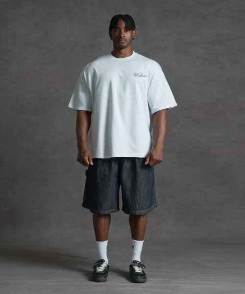 PHERMENON(フェルメノン)の「オーバーサイズウェルネス半袖Tシャツ - ホワイトメランジ(Tシャツ/カットソー・メンズ・ライトグレー・1/2)」の2枚目の写真