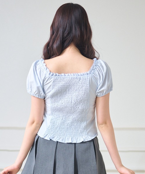 Anely(アネリー)の「ダブル リボン コンパクト パフスリーブ トップス(Tシャツ/カットソー・レディース・ブルー/ホワイト・FREE)」の8枚目の写真