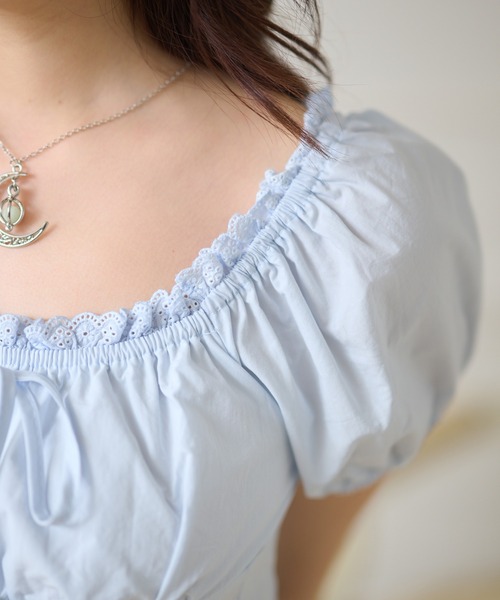Anely(アネリー)の「ダブル リボン コンパクト パフスリーブ トップス(Tシャツ/カットソー・レディース・ブルー/ホワイト・FREE)」の10枚目の写真