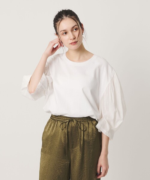 dahl'ia(ダリア)の「【WEB限定】<dahl’ia>リメイク パワーショルダー プルオーバー(Tシャツ/カットソー・レディース・ホワイト/ブラック・FREE)」の1枚目の写真