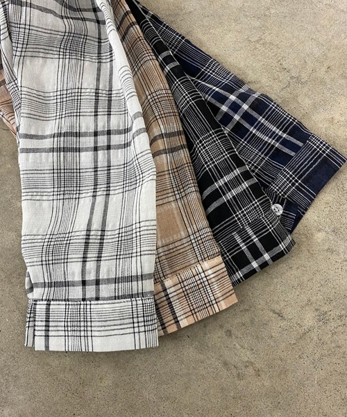 non-hedge(ノンヘッジ)の「シアーショート丈チェックシャツ(シャツ/ブラウス・レディース・ベージュ/ネイビー/オフホワイト/ブラック・FREE)」の12枚目の写真