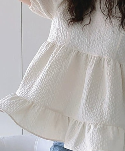 mielu(ミエル)の「ジャガードパフスリーブチュニック(シャツ/ブラウス・レディース・ピンク/ホワイト・LARGE/MEDIUM)」の11枚目の写真