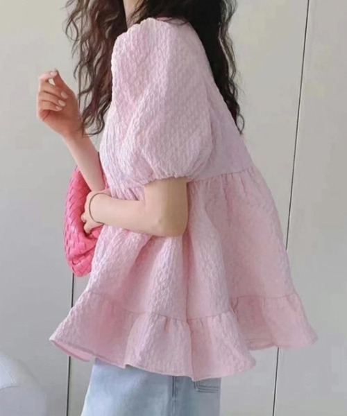 mielu(ミエル)の「ジャガードパフスリーブチュニック(シャツ/ブラウス・レディース・ピンク/ホワイト・LARGE/MEDIUM)」の5枚目の写真