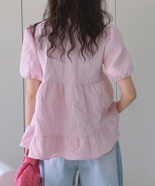 mielu(ミエル)の「ジャガードパフスリーブチュニック(シャツ/ブラウス・レディース・ピンク/ホワイト・LARGE/MEDIUM)」の8枚目の写真
