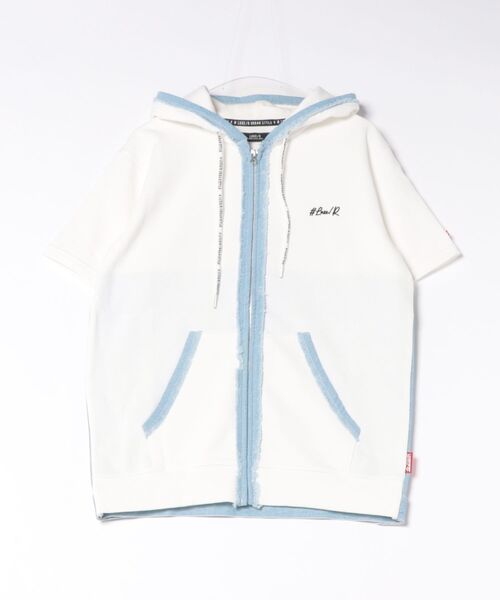 LUXE/R(ラグジュ)の「(RM)【LUXE/R】コットン100% 天竺 デニム切替 パーカ zip パーカー(パーカー・メンズ・ホワイト/ブラック・LARGE/X-LARGE)」の2枚目の写真