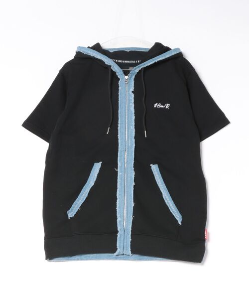 LUXE/R(ラグジュ)の「(RM)【LUXE/R】コットン100% 天竺 デニム切替 パーカ zip パーカー(パーカー・メンズ・ホワイト/ブラック・LARGE/X-LARGE)」の7枚目の写真