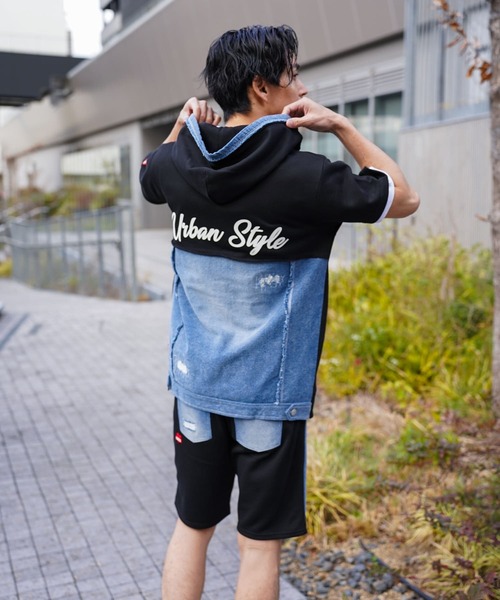 LUXE/R(ラグジュ)の「(RM)【LUXE/R】コットン100% 天竺 デニム切替 パーカ zip パーカー(パーカー・メンズ・ホワイト/ブラック・LARGE/X-LARGE)」の8枚目の写真