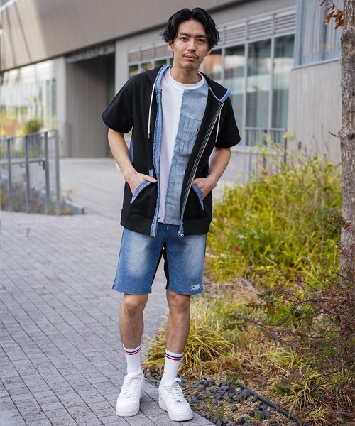 LUXE/R(ラグジュ)の「(RM)【LUXE/R】コットン100% 天竺 デニム切替 パーカ zip パーカー(パーカー・メンズ・ホワイト/ブラック・LARGE/X-LARGE)」の9枚目の写真