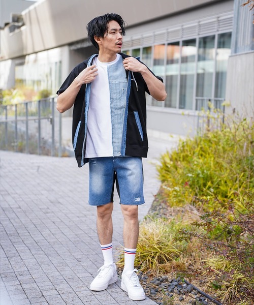 LUXE/R(ラグジュ)の「(RM)【LUXE/R】コットン100% 天竺 デニム切替 パーカ zip パーカー(パーカー・メンズ・ホワイト/ブラック・LARGE/X-LARGE)」の10枚目の写真