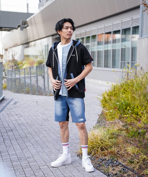LUXE/R(ラグジュ)の「(RM)【LUXE/R】コットン100% 天竺 デニム切替 パーカ zip パーカー(パーカー・メンズ・ホワイト/ブラック・LARGE/X-LARGE)」の11枚目の写真