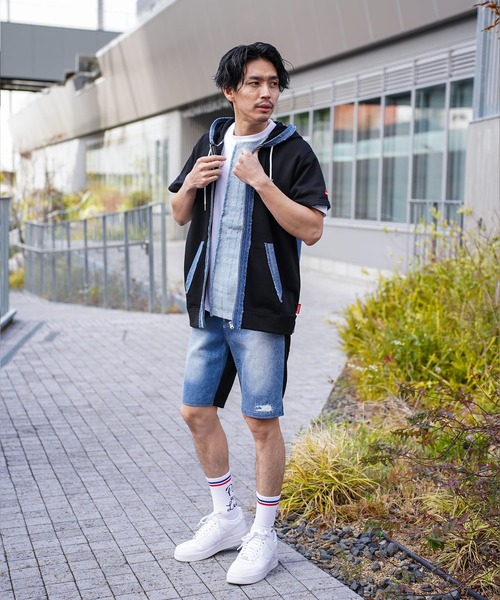 LUXE/R(ラグジュ)の「(RM)【LUXE/R】コットン100% 天竺 デニム切替 パーカ zip パーカー(パーカー・メンズ・ホワイト/ブラック・LARGE/X-LARGE)」の12枚目の写真