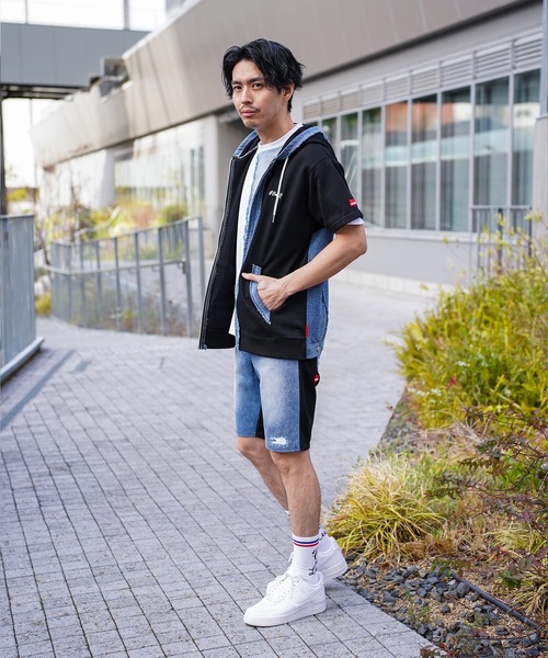 LUXE/R(ラグジュ)の「(RM)【LUXE/R】コットン100% 天竺 デニム切替 パーカ zip パーカー(パーカー・メンズ・ホワイト/ブラック・LARGE/X-LARGE)」の13枚目の写真