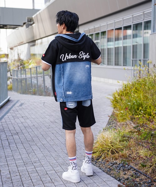 LUXE/R(ラグジュ)の「(RM)【LUXE/R】コットン100% 天竺 デニム切替 パーカ zip パーカー(パーカー・メンズ・ホワイト/ブラック・LARGE/X-LARGE)」の14枚目の写真