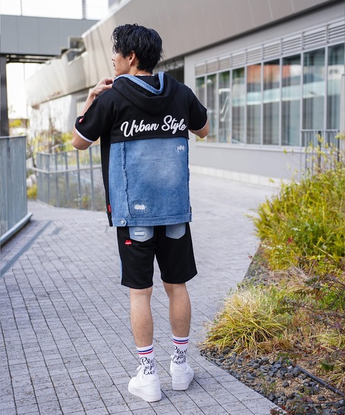 LUXE/R(ラグジュ)の「(RM)【LUXE/R】コットン100% 天竺 デニム切替 パーカ zip パーカー(パーカー・メンズ・ホワイト/ブラック・LARGE/X-LARGE)」の15枚目の写真