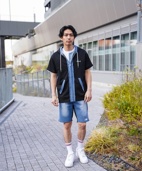 LUXE/R(ラグジュ)の「(RM)【LUXE/R】コットン100% 天竺 デニム切替 パーカ zip パーカー(パーカー・メンズ・ホワイト/ブラック・LARGE/X-LARGE)」の20枚目の写真