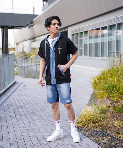 LUXE/R(ラグジュ)の「(RM)【LUXE/R】コットン100% 天竺 デニム切替 パーカ zip パーカー(パーカー・メンズ・ホワイト/ブラック・LARGE/X-LARGE)」の22枚目の写真