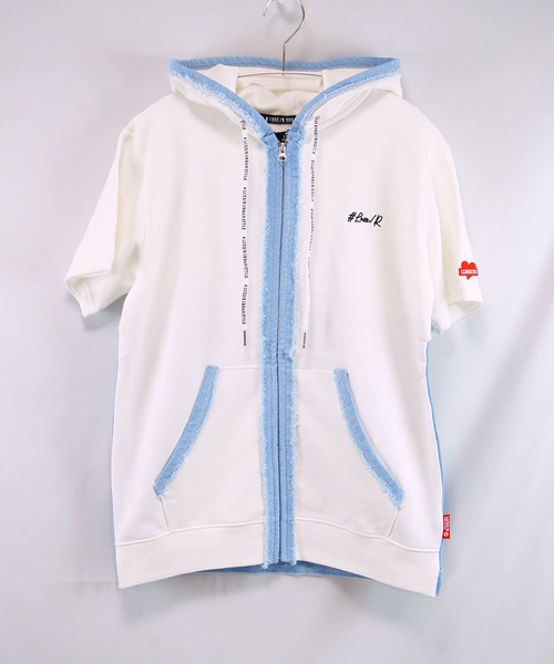 LUXE/R(ラグジュ)の「(RM)【LUXE/R】コットン100% 天竺 デニム切替 パーカ zip パーカー(パーカー・メンズ・ホワイト/ブラック・LARGE/X-LARGE)」の5枚目の写真
