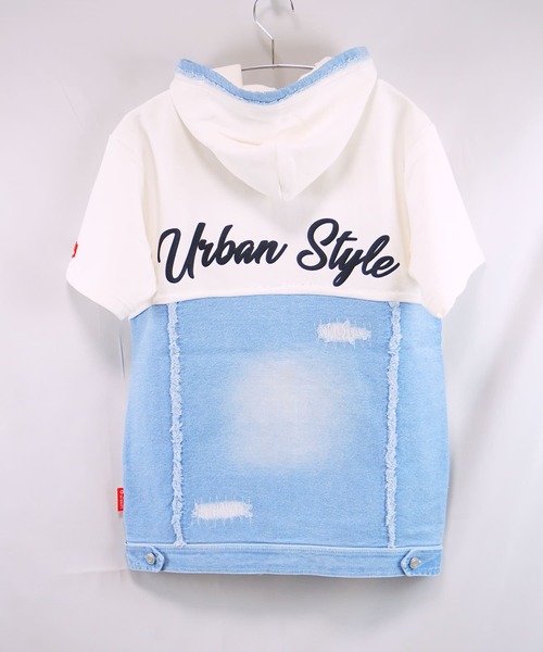 LUXE/R(ラグジュ)の「(RM)【LUXE/R】コットン100% 天竺 デニム切替 パーカ zip パーカー(パーカー・メンズ・ホワイト/ブラック・LARGE/X-LARGE)」の6枚目の写真