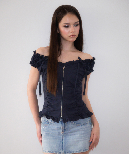 セール】Two-way Frill Ribbon Sleeveless [Navy]（Tシャツ/カットソー 