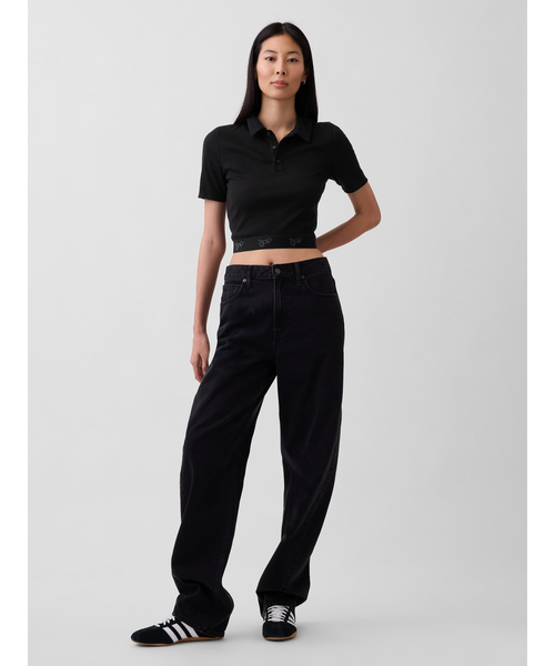 GAP(ギャップ)の「リブ クロップド ポロシャツ(ポロシャツ・レディース・ホワイト/ブラック・S/M/XS/XL/L/XXS)」の4枚目の写真