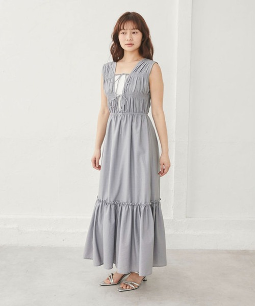 archives(アルシーヴ)の「【シャーリングで華やぐ2wayワンピース】2wayリボンシャーリングノースリワンピース(ワンピース・レディース・グレー/アイボリー/ブラック・MEDIUM)」の5枚目の写真