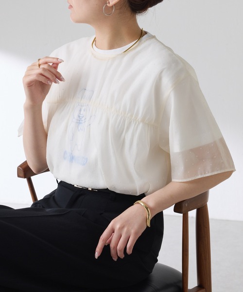 COLLAGE GALLARDAGALANTE(コラージュガリャルダガランテ)の「ドットシアーTブラウス(シャツ/ブラウス・レディース・ブラック/オフホワイト・FREE)」の2枚目の写真
