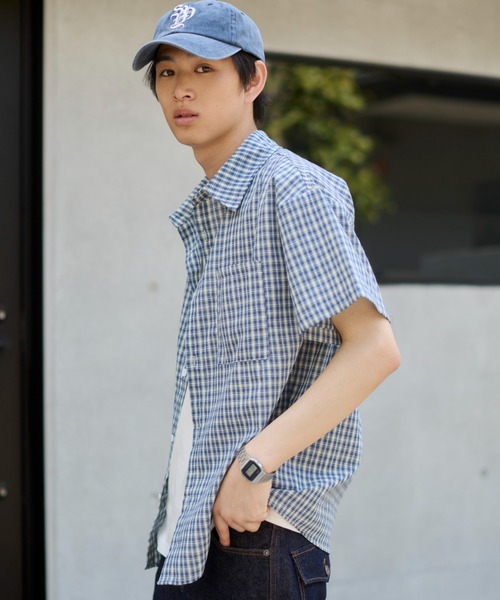 WEGO(ウィゴー)の「WEGO/【26年春夏新作】ミニチェックシャツ(シャツ/ブラウス・メンズ・ブルー系その他2・MEDIUM/LARGE)」の4枚目の写真