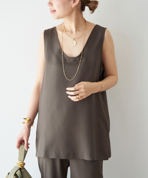 raspail(ラスパイユ)の「【Raspail/ラスパイユ】Sleeveless Blouse(シャツ/ブラウス・レディース・ブラウン/ベージュ・FREE)」の1枚目の写真