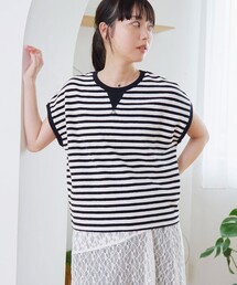 スラブボーダー フレンチスリーブTシャツ
