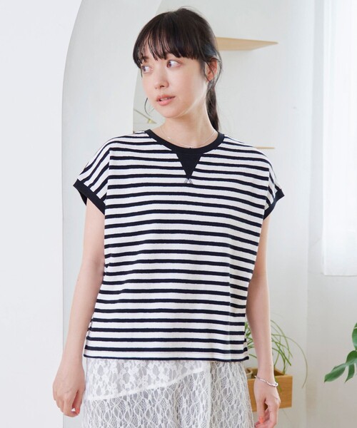 coen(コーエン)の「スラブボーダー フレンチスリーブTシャツ(Tシャツ/カットソー・レディース・ケリーグリーン/ブラック/ネイビー・L/M)」の20枚目の写真