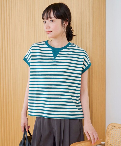 coen(コーエン)の「スラブボーダー フレンチスリーブTシャツ(Tシャツ/カットソー・レディース・ケリーグリーン/ブラック/ネイビー・L/M)」の13枚目の写真