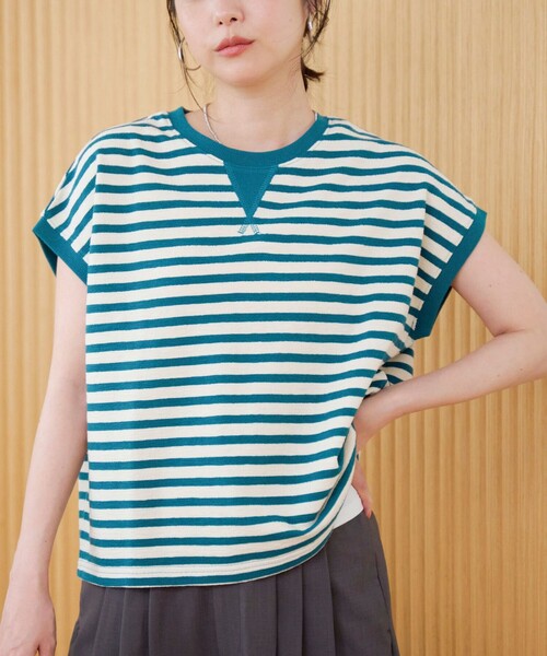 coen（コーエン）の「スラブボーダー フレンチスリーブTシャツ（Tシャツ/カットソー・レディース・ケリーグリーン/ブラック/ネイビー・L/M）」の11枚目の写真