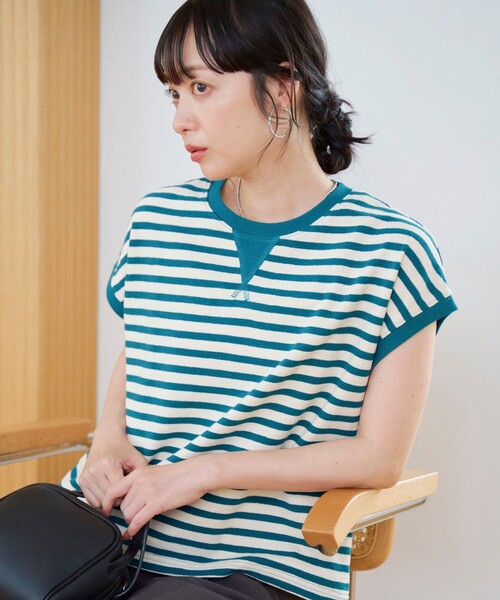 coen（コーエン）の「スラブボーダー フレンチスリーブTシャツ（Tシャツ/カットソー・レディース・ケリーグリーン/ブラック/ネイビー・L/M）」の10枚目の写真