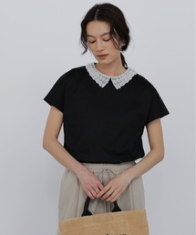 ◆【ウォッシャブル】レース衿スムースＴシャツ