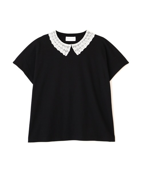 human woman(ヒューマンウーマン)の「◆【ウォッシャブル】レース衿スムースTシャツ(Tシャツ/カットソー・レディース・ブラック・MEDIUM)」の12枚目の写真