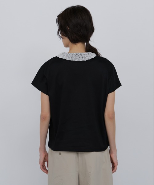 human woman(ヒューマンウーマン)の「◆【ウォッシャブル】レース衿スムースTシャツ(Tシャツ/カットソー・レディース・ブラック・MEDIUM)」の4枚目の写真