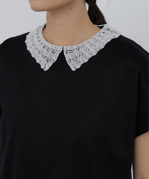 human woman(ヒューマンウーマン)の「◆【ウォッシャブル】レース衿スムースTシャツ(Tシャツ/カットソー・レディース・ブラック・MEDIUM)」の5枚目の写真