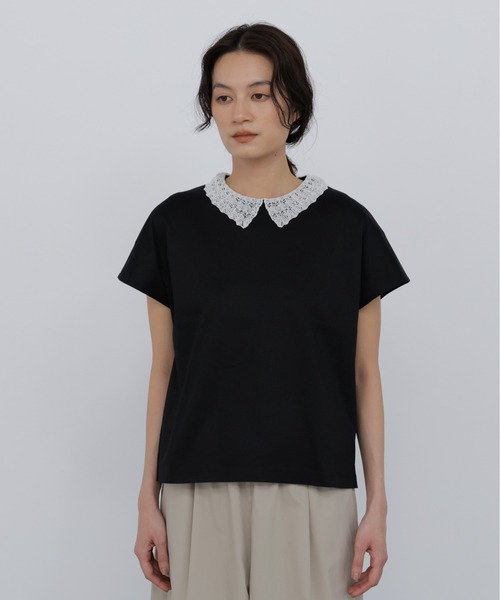 human woman(ヒューマンウーマン)の「◆【ウォッシャブル】レース衿スムースTシャツ(Tシャツ/カットソー・レディース・ブラック・MEDIUM)」の7枚目の写真