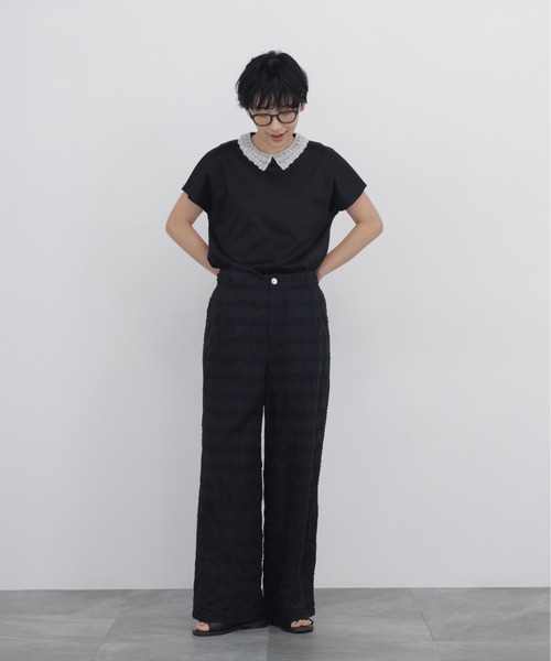 human woman(ヒューマンウーマン)の「◆【ウォッシャブル】レース衿スムースTシャツ(Tシャツ/カットソー・レディース・ブラック・MEDIUM)」の8枚目の写真
