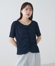 シアーワッフルフロントギャザーTシャツ