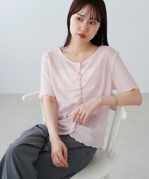 シアーワッフルフロントギャザーTシャツ