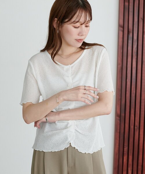DISCOAT（ディスコート）の「シアーワッフルフロントギャザーTシャツ（Tシャツ/カットソー・レディース・ピンク/ネイビー/ホワイト/オフホワイト・FREE）」の19枚目の写真