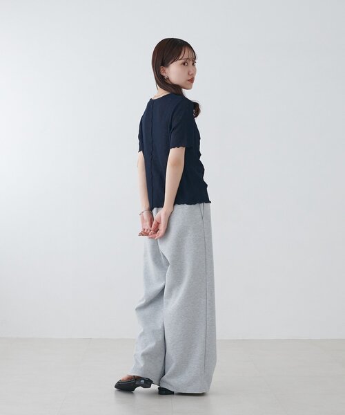 DISCOAT（ディスコート）の「シアーワッフルフロントギャザーTシャツ（Tシャツ/カットソー・レディース・ピンク/ネイビー/ホワイト/オフホワイト・FREE）」の16枚目の写真